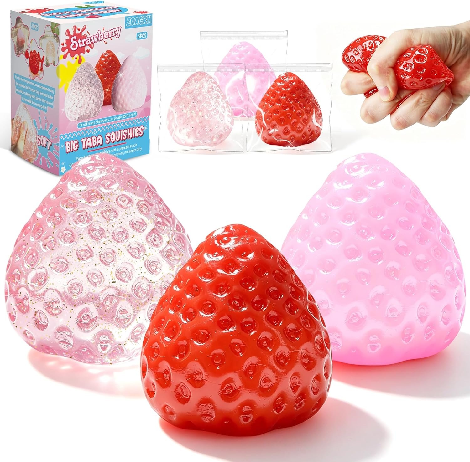 Party Games Questions - 3Pcs Jumbo Strawberry Taba Squishy Soft