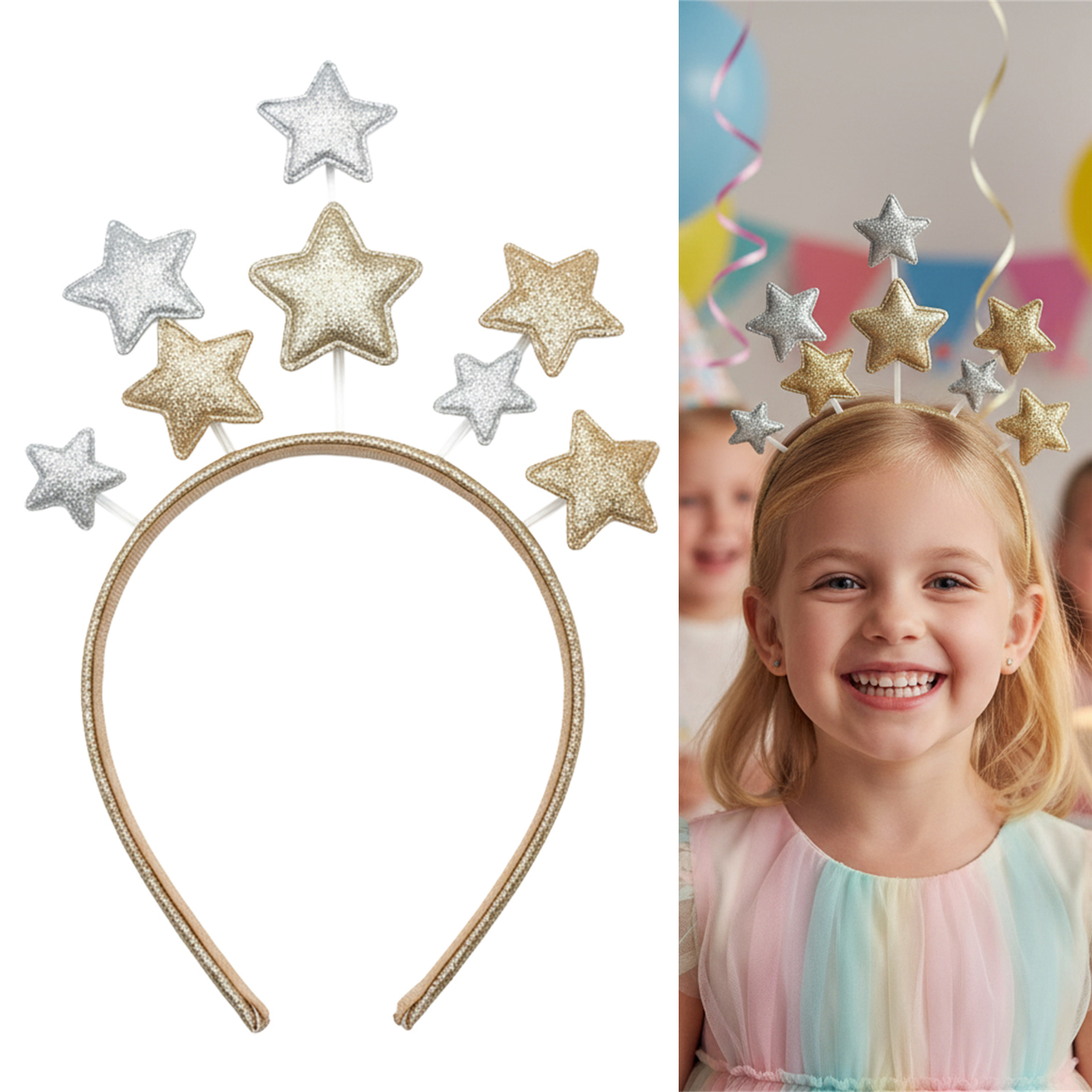 Party Games New Year - Glossy Gold/Silver Color Five Point Star